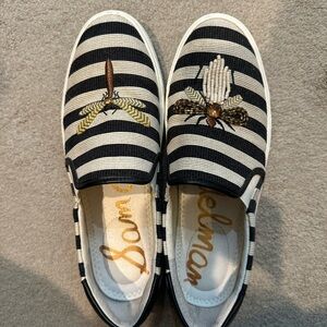 Sam Edelman Black and White Embroidered Flats